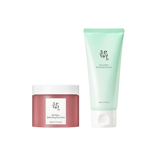 Red Bean Refreshing Pore Mask (140Ml, 4.73 Fl.Oz.) with Green Plum Refreshing Cleanser (100Ml, 3.38 Fl.Oz.), Korean Skincare