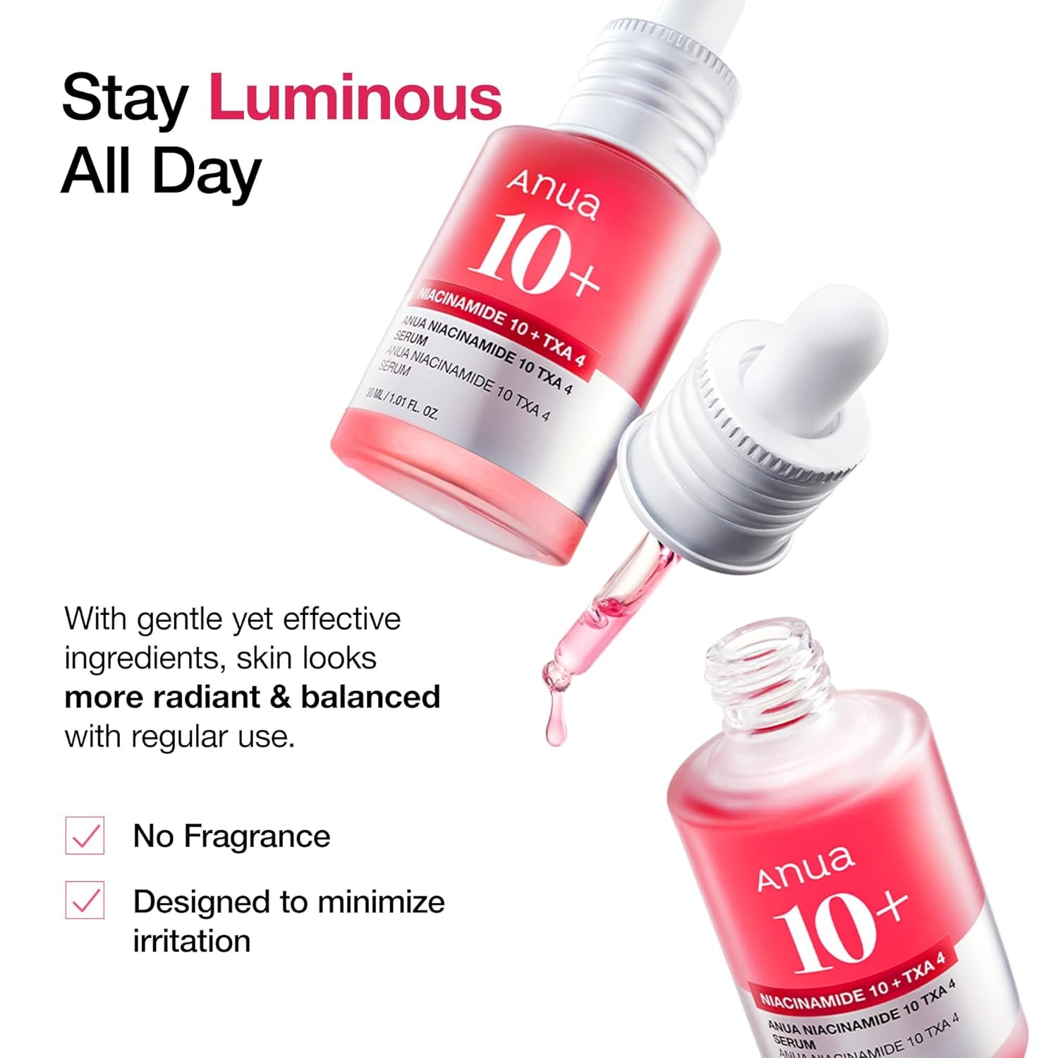 Niacinamide 10 + TXA 4 Serum, Dark Spot Care, Hyaluronic Acid, Tranexamic Acid, Lightweight & Hydrating All-In-One Daily Facial Serum for Glass Skin, Korean Skincare, 1.01 Fl.Oz