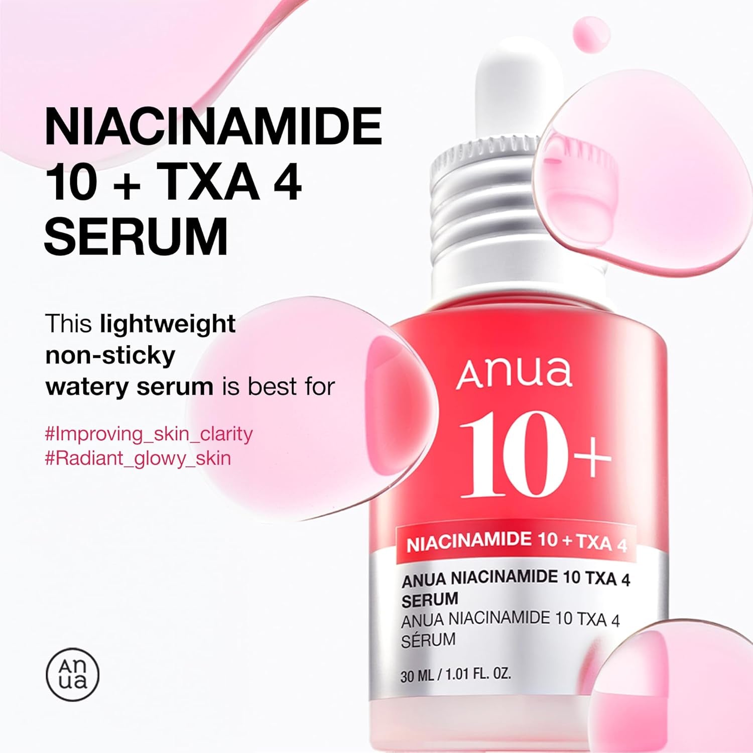 Niacinamide 10 + TXA 4 Serum, Dark Spot Care, Hyaluronic Acid, Tranexamic Acid, Lightweight & Hydrating All-In-One Daily Facial Serum for Glass Skin, Korean Skincare, 1.01 Fl.Oz