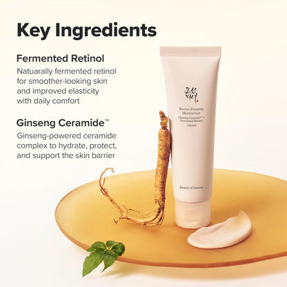 Revive Firming Moisturizer Ginseng Ceramide + Fermented Retinol for Dry, Sensitive Skin Korean Skincare for Women and Men, 60Ml,2.02 Fl.Oz.