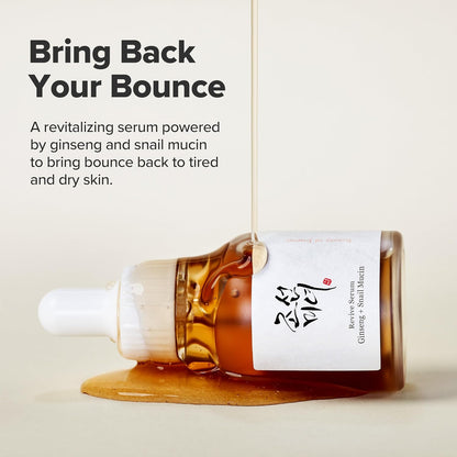 Revive Snail Mucin Ginseng Serum Hydrating Peptide Facial Moisturizer Dark Spot Acne Scar Remover for Sensitive Face. Korean Skin Care for Men and Women, 30Ml, 1Fl. Oz